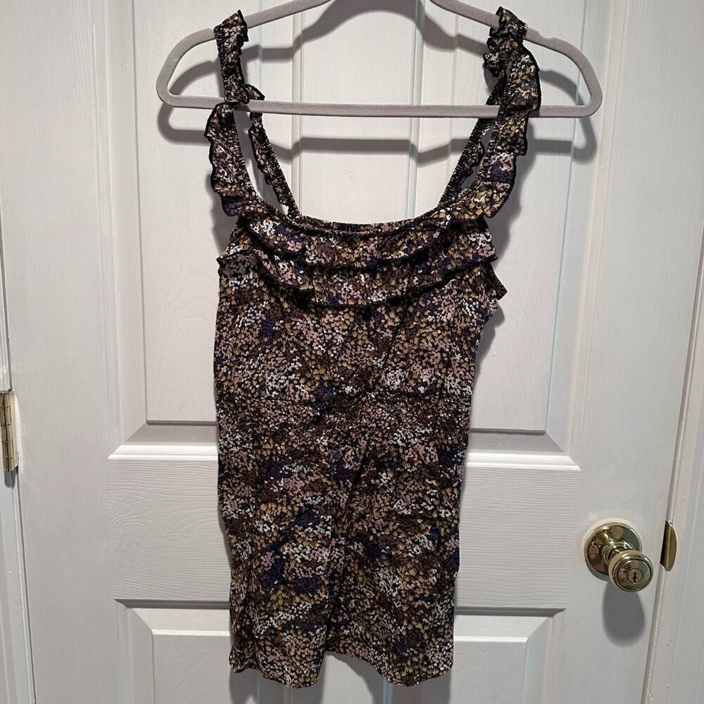 Anthropologie Eloise Floral Top with Cinched Waist & Ruffle Straps - Size Small